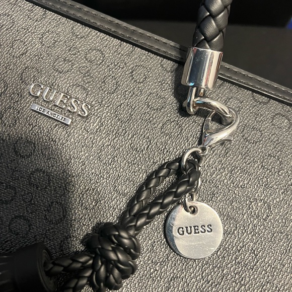 Guess Black and Gray Logo Handbag with Braided Handles-LIKE NEW - Picture 2 of 6